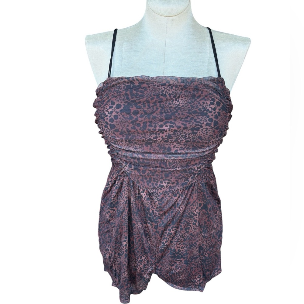 No Comment Burgundy/Brown Leopard Print Romper